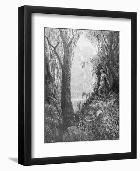 Satan in Paradise, from Book IV of 'Paradise Lost' by John Milton (1608-74) Engraved by Charles…-Gustave Doré-Framed Giclee Print