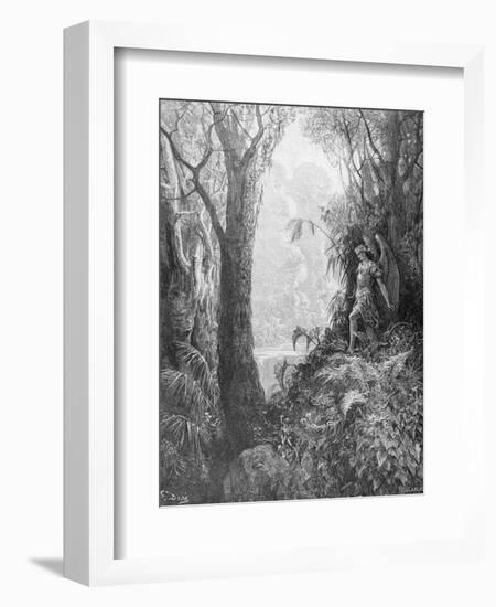 Satan in Paradise, from Book IV of 'Paradise Lost' by John Milton (1608-74) Engraved by Charles…-Gustave Doré-Framed Giclee Print