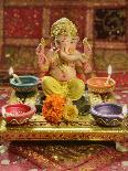 A Statue of a Mythological Elephant God -Ganesha, Surrounded by Traditional Divali Lamps-satel-Photographic Print