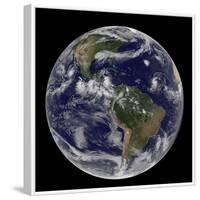 Satellite Image of Earth And Three Tropical Cyclones-Stocktrek Images-Framed Photographic Print