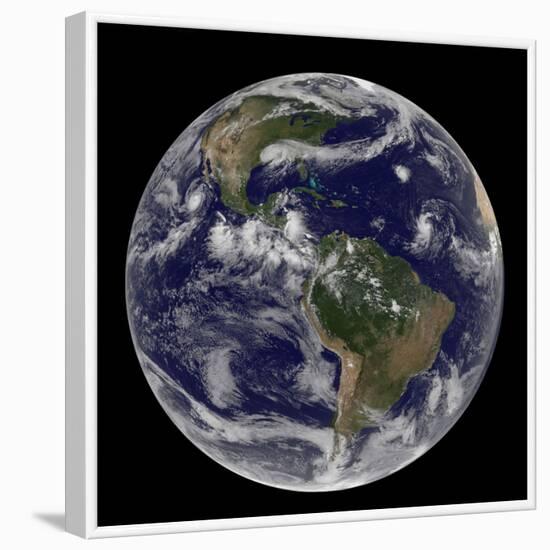 Satellite Image of Earth And Three Tropical Cyclones-Stocktrek Images-Framed Photographic Print