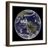 Satellite Image of Earth And Three Tropical Cyclones-Stocktrek Images-Framed Photographic Print