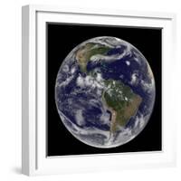 Satellite Image of Earth And Three Tropical Cyclones-Stocktrek Images-Framed Photographic Print