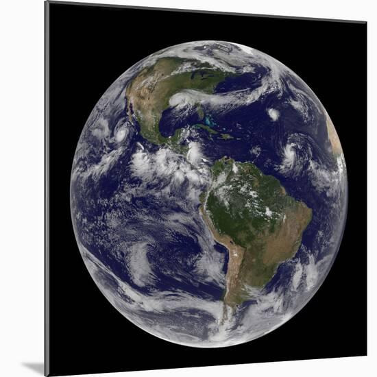 Satellite Image of Earth And Three Tropical Cyclones-Stocktrek Images-Mounted Photographic Print