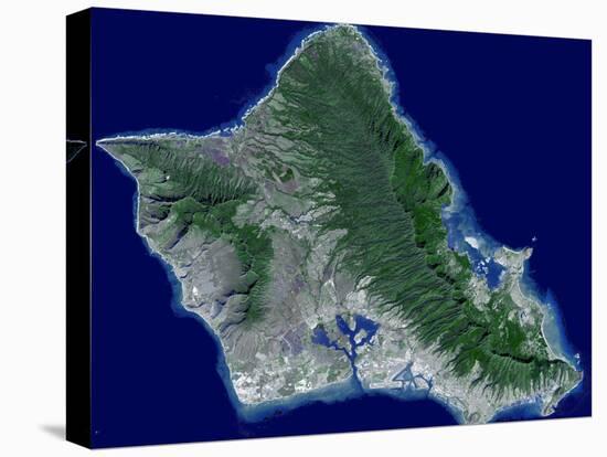 Satellite Image of Oahu, Hawaii-Stocktrek Images-Stretched Canvas