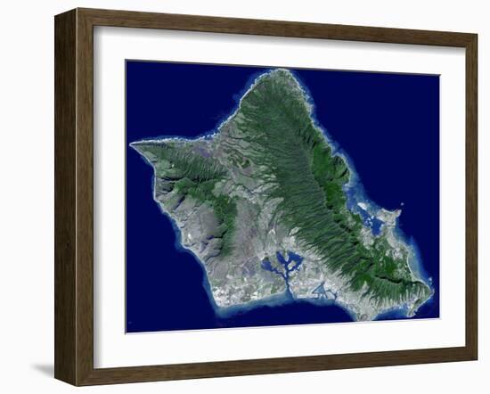Satellite Image of Oahu, Hawaii-Stocktrek Images-Framed Photographic Print