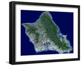 Satellite Image of Oahu, Hawaii-Stocktrek Images-Framed Photographic Print