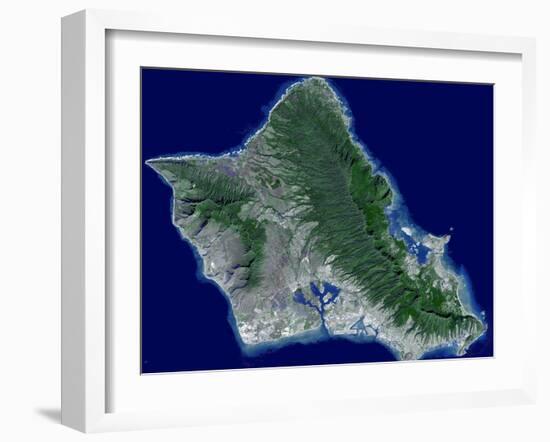 Satellite Image of Oahu, Hawaii-Stocktrek Images-Framed Photographic Print