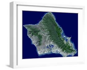 Satellite Image of Oahu, Hawaii-Stocktrek Images-Framed Photographic Print