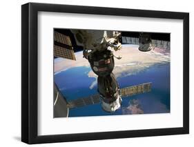 Satellite in space with view of Italy and Africa on Earth-null-Framed Photographic Print