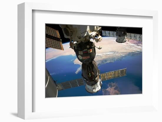 Satellite in space with view of Italy and Africa on Earth-null-Framed Photographic Print