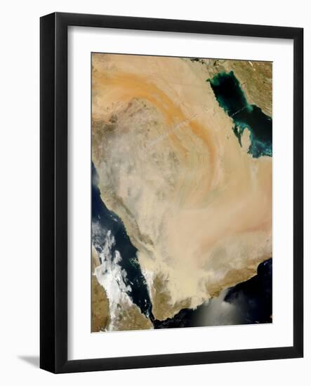 Satellite View of a Dust Storm in Saudi Arabia.-Stocktrek Images-Framed Photographic Print