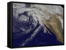 Satellite View of a Swirling Eastern Pacific Ocean Storm System-null-Framed Stretched Canvas