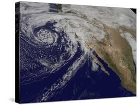 Satellite View of a Swirling Eastern Pacific Ocean Storm System-null-Stretched Canvas