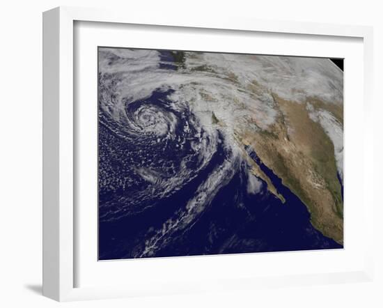 Satellite View of a Swirling Eastern Pacific Ocean Storm System-null-Framed Photographic Print