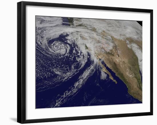 Satellite View of a Swirling Eastern Pacific Ocean Storm System-null-Framed Photographic Print