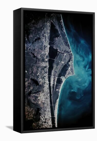 Satellite view of Cape Canaveral, Brevard County, Florida, USA-null-Framed Stretched Canvas