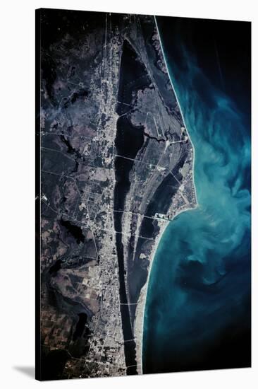 Satellite view of Cape Canaveral, Brevard County, Florida, USA-null-Stretched Canvas