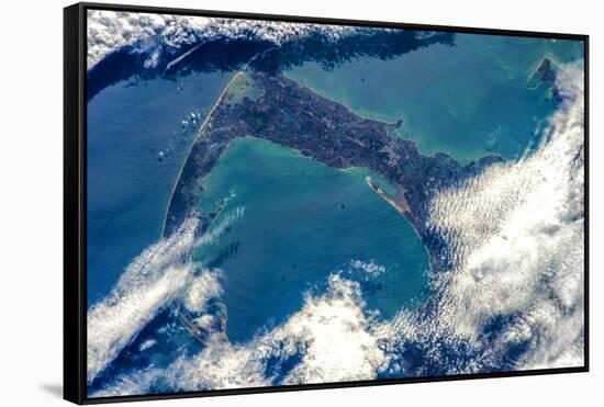 Satellite view of Cape Cod National Seashore area in North Atlantic Ocean, Massachusetts, USA-null-Framed Stretched Canvas