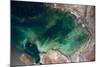 Satellite view of Caspian Sea and Coastal Area, Kazakhstan-null-Mounted Photographic Print