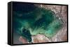 Satellite view of Caspian Sea and Coastal Area, Kazakhstan-null-Framed Stretched Canvas