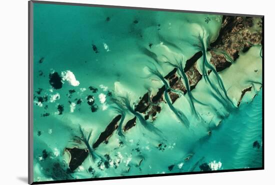 Satellite view of cays in North Atlantic Ocean, Bahamas-null-Mounted Photographic Print