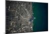 Satellite view of Chicago and Lake Michigan, Illinois, USA-null-Mounted Photographic Print