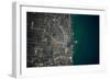 Satellite view of Chicago and Lake Michigan, Illinois, USA-null-Framed Photographic Print