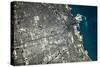 Satellite view of Chicago city at the coast of Lake Michigan, USA-null-Stretched Canvas