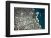 Satellite view of Chicago city at the coast of Lake Michigan, USA-null-Framed Photographic Print