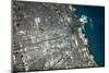 Satellite view of Chicago city at the coast of Lake Michigan, USA-null-Mounted Photographic Print