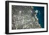 Satellite view of Chicago city at the coast of Lake Michigan, USA-null-Framed Photographic Print