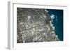 Satellite view of Chicago city at the coast of Lake Michigan, USA-null-Framed Photographic Print