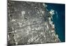 Satellite view of Chicago city at the coast of Lake Michigan, USA-null-Mounted Photographic Print