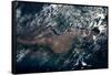 Satellite view of clouds over French Guiana Region-null-Framed Stretched Canvas