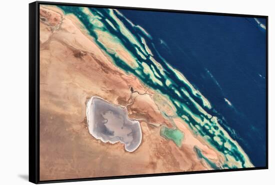 Satellite view of coastal area at Red Sea, Yanbu AL Bahr, Al Madinah Province, Saudi Arabia-null-Framed Stretched Canvas