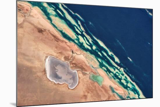 Satellite view of coastal area at Red Sea, Yanbu AL Bahr, Al Madinah Province, Saudi Arabia-null-Mounted Photographic Print