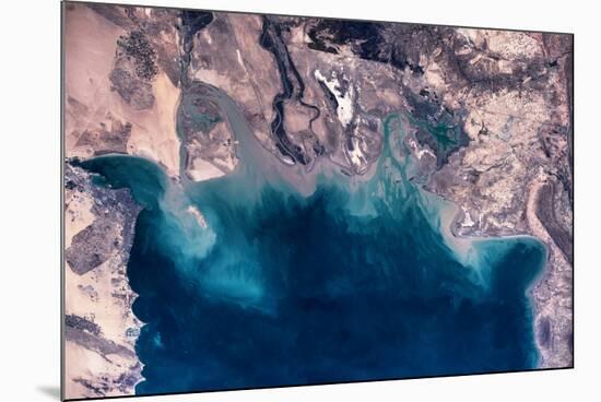 Satellite view of coastal area of Kuwait, Iraq and Iran in Persian Gulf-null-Mounted Photographic Print