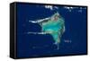 Satellite view of Crooked Island, Bahamas-null-Framed Stretched Canvas