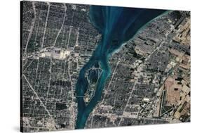 Satellite view of Detroit River and Lake St. Clair, Michigan, USA-Canada-null-Stretched Canvas