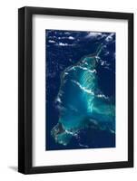 Satellite view of Eleuthera Island and Atlantic Ocean, Bahamas-null-Framed Photographic Print