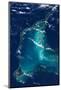 Satellite view of Eleuthera Island and Atlantic Ocean, Bahamas-null-Mounted Photographic Print