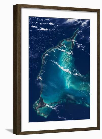 Satellite view of Eleuthera Island and Atlantic Ocean, Bahamas-null-Framed Photographic Print