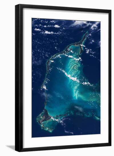 Satellite view of Eleuthera Island and Atlantic Ocean, Bahamas-null-Framed Photographic Print