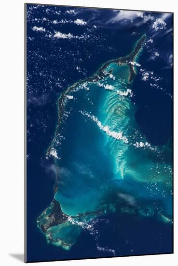 Satellite view of Eleuthera Island and Atlantic Ocean, Bahamas-null-Mounted Photographic Print