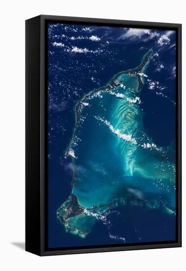 Satellite view of Eleuthera Island and Atlantic Ocean, Bahamas-null-Framed Stretched Canvas