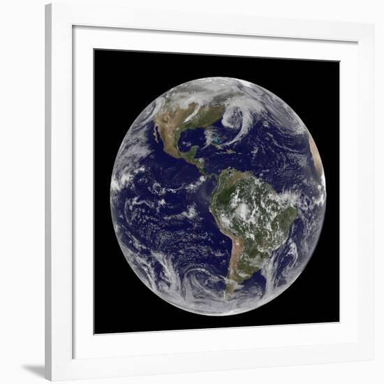 Satellite View of Full Earth Showing Low Pressure Systems-null-Framed Photographic Print