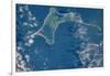 Satellite view of Gardiners island in Gardiners Bay, East Hampton, New York State, USA-null-Framed Photographic Print