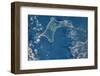 Satellite view of Gardiners island in Gardiners Bay, East Hampton, New York State, USA-null-Framed Photographic Print