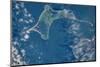 Satellite view of Gardiners island in Gardiners Bay, East Hampton, New York State, USA-null-Mounted Photographic Print